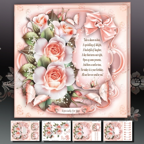 White Peach Roses Card Mini Kit