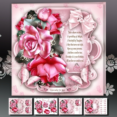 Pink Roses Bouquet Card Mini Kit