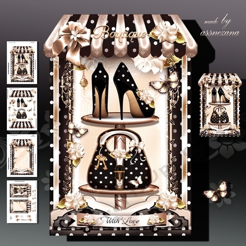 Black Polka Dot Boutique Shaped Card Kit