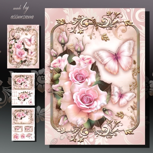 Pink Roses With Butterflies Mini Kit