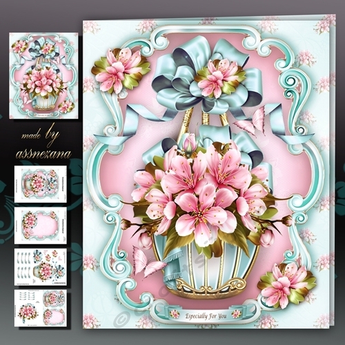 Vintage Basket with Pink Cherry Blossom Mini Kit