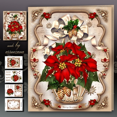 Christmas Festive Basket With Red Poinsettias Mini Kit