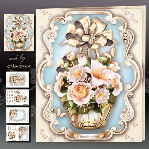 Vintage Basket with White Roses Mini Kit
