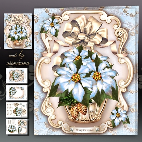 Basket With Winter Blue Poinsettias Mini Kit