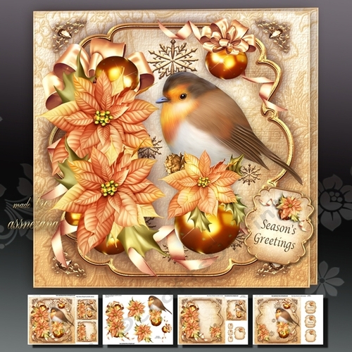 Christmas Robin Bird With Poinsettias Mini Kit