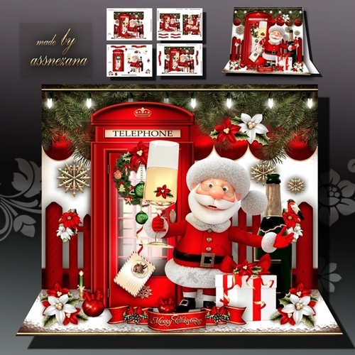 Santa Claus with Champagne in Front of Phone Box Card