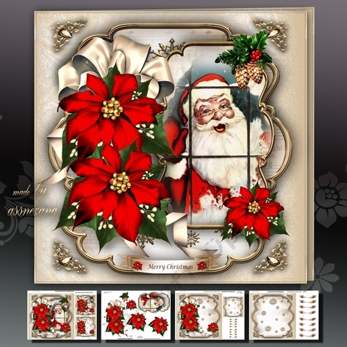 Traditional Santa Claus with Red Poinsettias Mini Kit