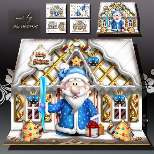 Night Christmas House With Santa Claus for Kids Card