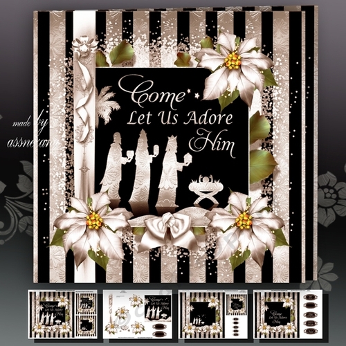 Silver Black Christmas Card With The Three Kings Mini Kit