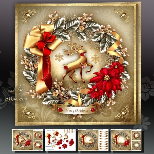 Christmas Silver Wreath With Decorations Card Mini Kit