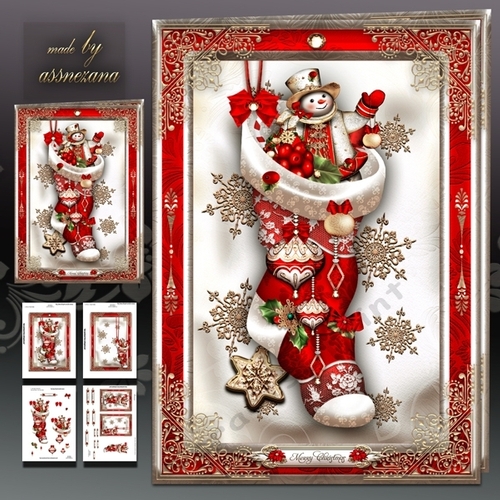 Vintage Christmas Stockings with Snowman and Bubbles Card