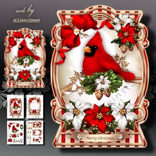 Winter Christmas Cardinal With Poinsettias Mini Kit