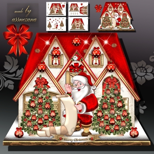 Christmas House with Santa Claus Holding A Wish List