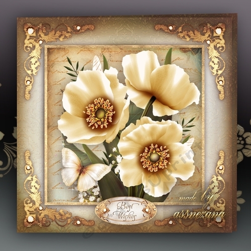 Vintage Cream Poppies for All Occasions Card Mini Kit