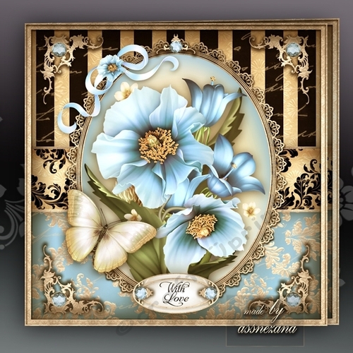 Vintage Blue Poppies Card Mini Kit