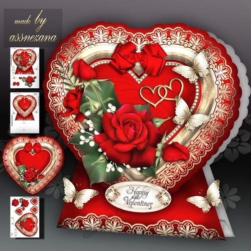 Valentine Heart with Red Roses Card Kit
