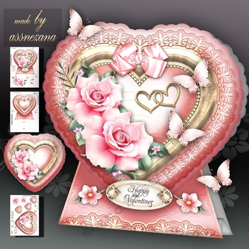 Valentine Heart with Pink Roses Card Kit