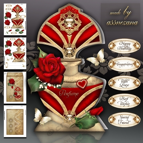Shaped Vintage Red Perfume with Envelope Card