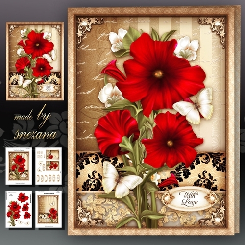 Red Petunias Card Mini Kit