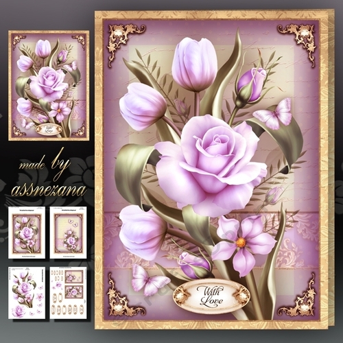 Violet Roses and Tulips Card Mini Kit