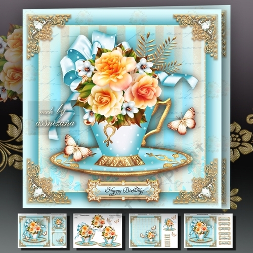 Polka Dot Teacup with Flowers Mini Kit