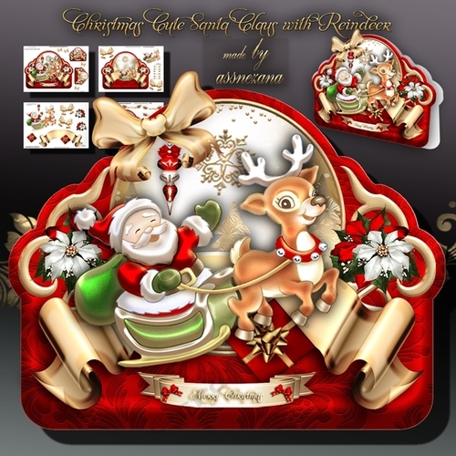 Christmas Cute Santa Claus with Reindeer for Kids Card