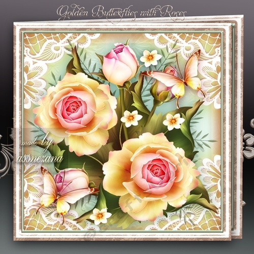 Golden Butterflies with Roses Mini Kit