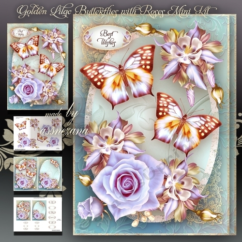 Golden Lilac Butterflies with Roses Mini Kit