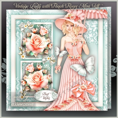 Vintage Lady with Peach Roses Mini Kit1