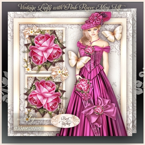 Vintage Lady with Pink Roses Mini Kit3