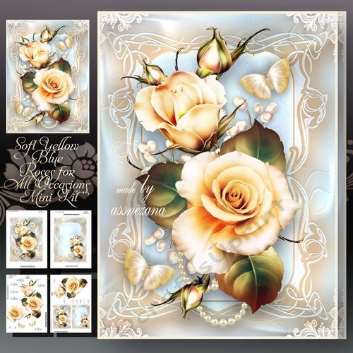 Soft Yellow Blue Roses for All Occasions Mini Kit