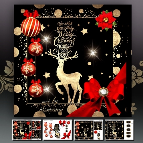 Golden Black Christmas Card With Reindeer Mini Kit