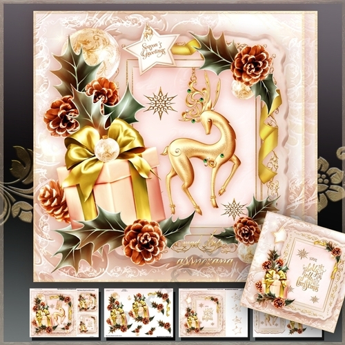 Golden Christmas Gift with Reindeer Mini Kit