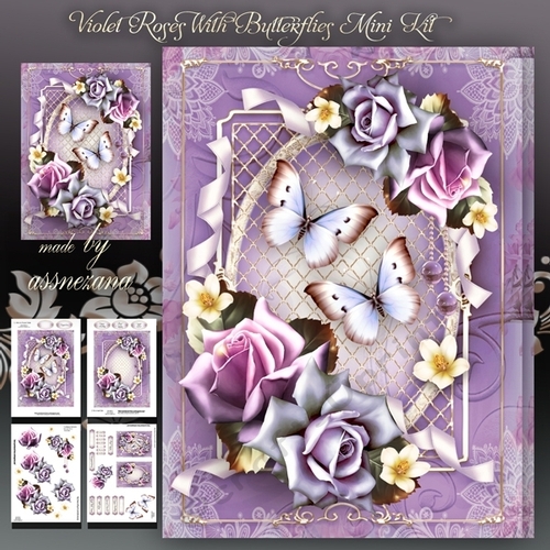 Violet Roses With Butterflies Mini Kit
