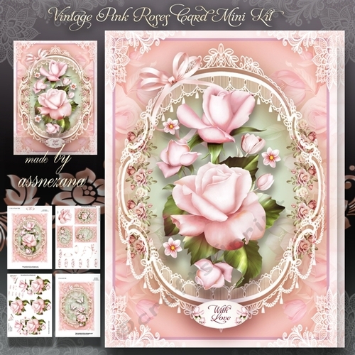 Vintage Pink Roses Card Mini Kit