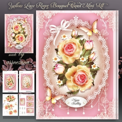 Yellow Lace Roses Bouquet Card Mini Kit
