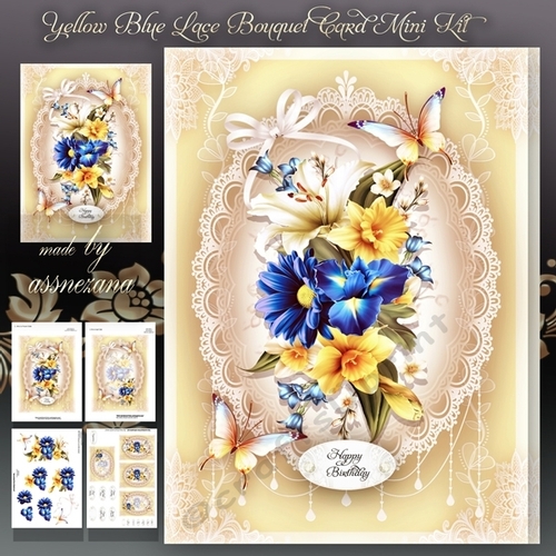 Yellow Blue Lace Bouquet Card Mini Kit