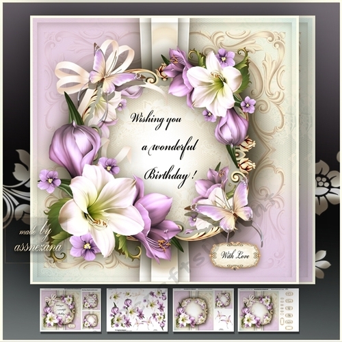 Purple Cream Lilies Card Mini Kit