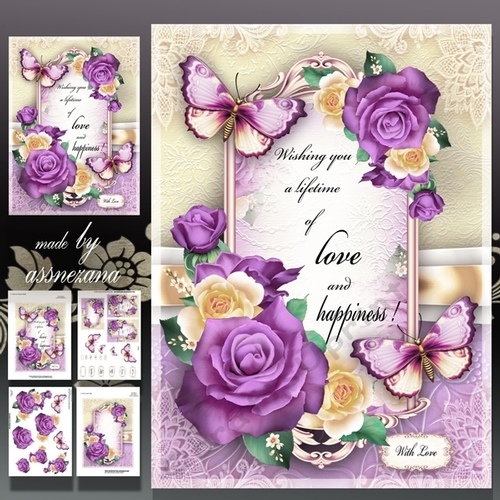 Purple Yellow Roses Card Mini Kit