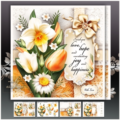 Bouquet of Daffodils with Tulips Card Mini Kit