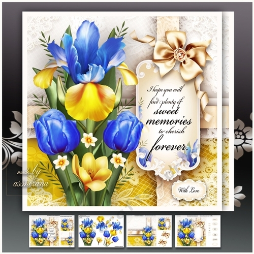 Bouquet of Tulips and Iris Card Mini Kit