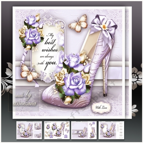 Roses with VIolet Elegant Shoes Card Mini Kit