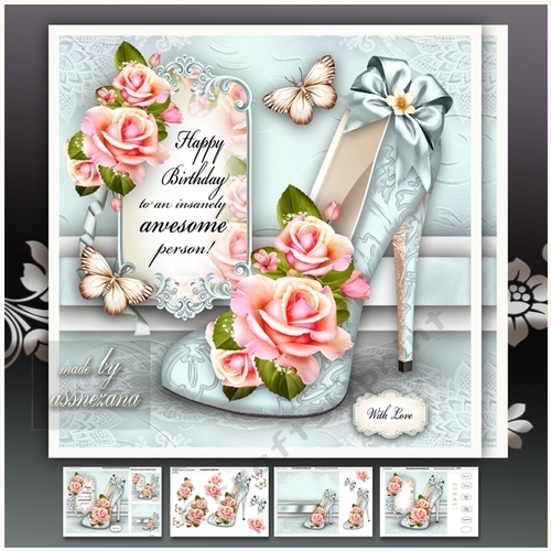 Pink Roses with Elegant Shoes Card Mini Kit