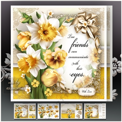 Bouquet of Daffodils with Pansies Card Mini Kit
