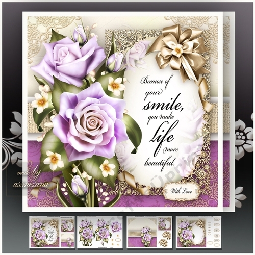 Bouquet of Lilac Roses Card Mini Kit