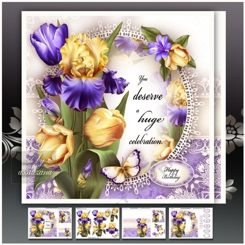 Violet Yellow Iris and Tulips Card Mini Kit