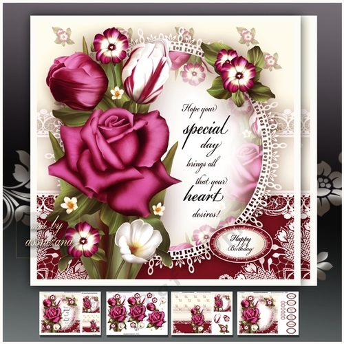 Bordeaux Rose with Tulips Card Mini Kit
