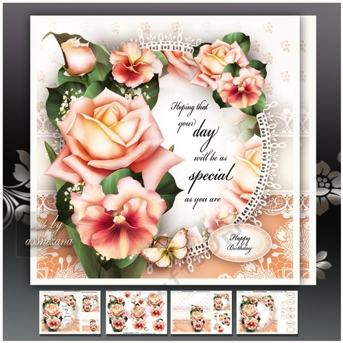 Peach Roses with Pansies Card Mini Kit