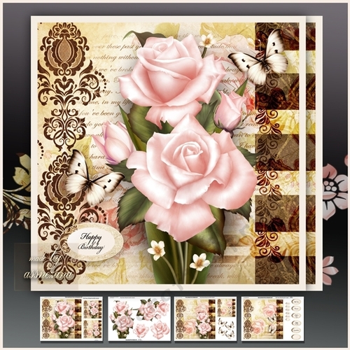 Peach Roses Bouquet Rustic Card Mini Kit