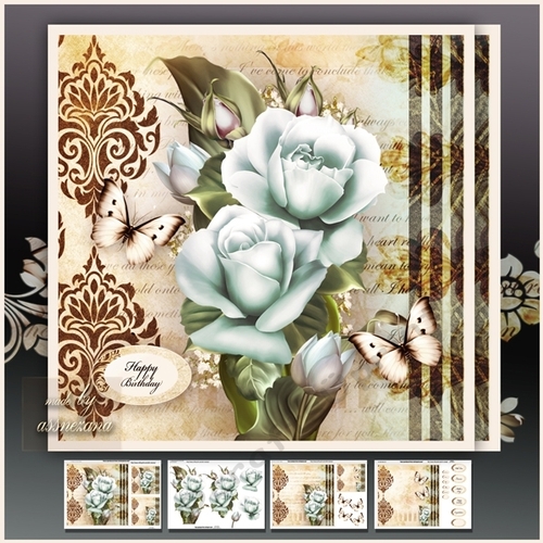 Blue Roses Bouquet Rustic Card Mini Kit